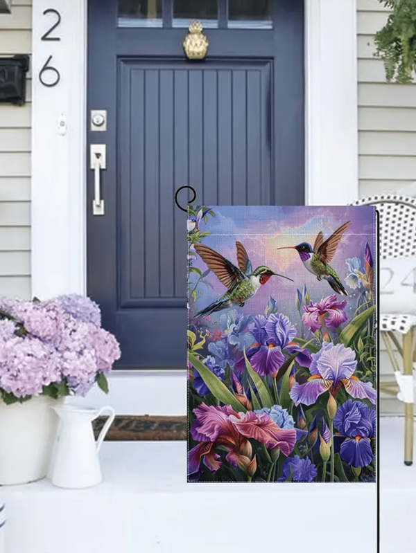 1pc Novel Nest Magnificent Hummingbird Paradise Garden Banner 12x18 Double Sided Vertical Outdoor House Spring Summer Decoration