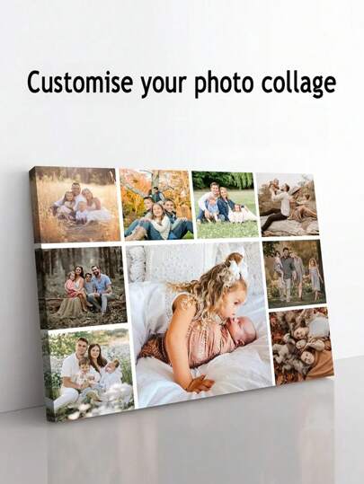 1pc Framed Custom Photo Collage Canvas Poster - Personalized Wall Art For Family, Couples & More - Modern Minimalist Home Decor With Wooden Frame, Vertical/Horizontal Orientation Wall Pictures Home Decor, Valentine Day, Valentine Day Decor Exquisite, High-Quality Custom, Personalized, Unique Ideal Gifts For Her Boyfriend, Girlfriend, Dad, Mom, Family, Friends