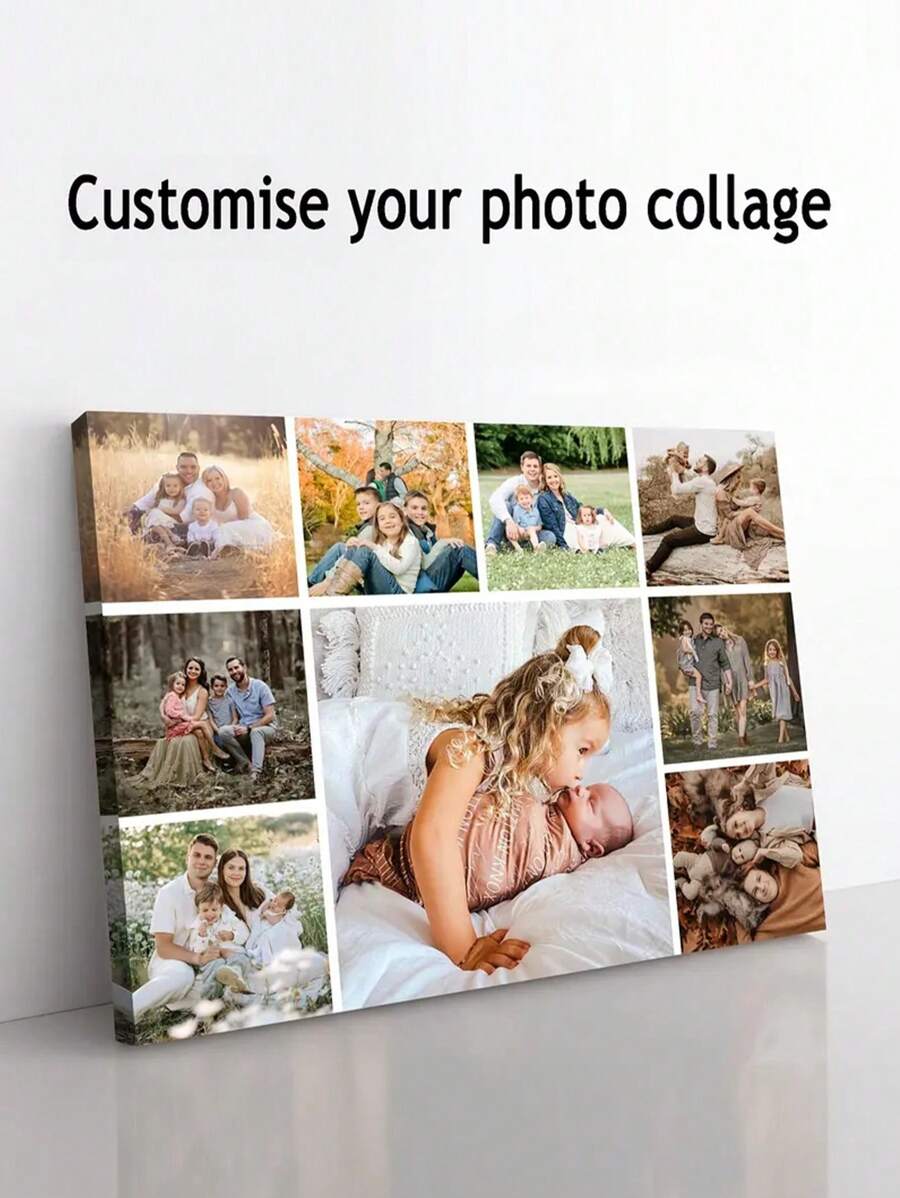 1pc Framed Custom Photo Collage Canvas Poster - Personalized Wall Art For Family, Couples & More - Modern Minimalist Home Decor With Wooden Frame, Vertical/Horizontal Orientation Wall Pictures Home Decor, Valentine Day, Valentine Day Decor Exquisite, High-Quality Custom, Personalized, Unique Ideal Gifts For Her Boyfriend, Girlfriend, Dad, Mom, Family, Friends - Multicolor - View 1