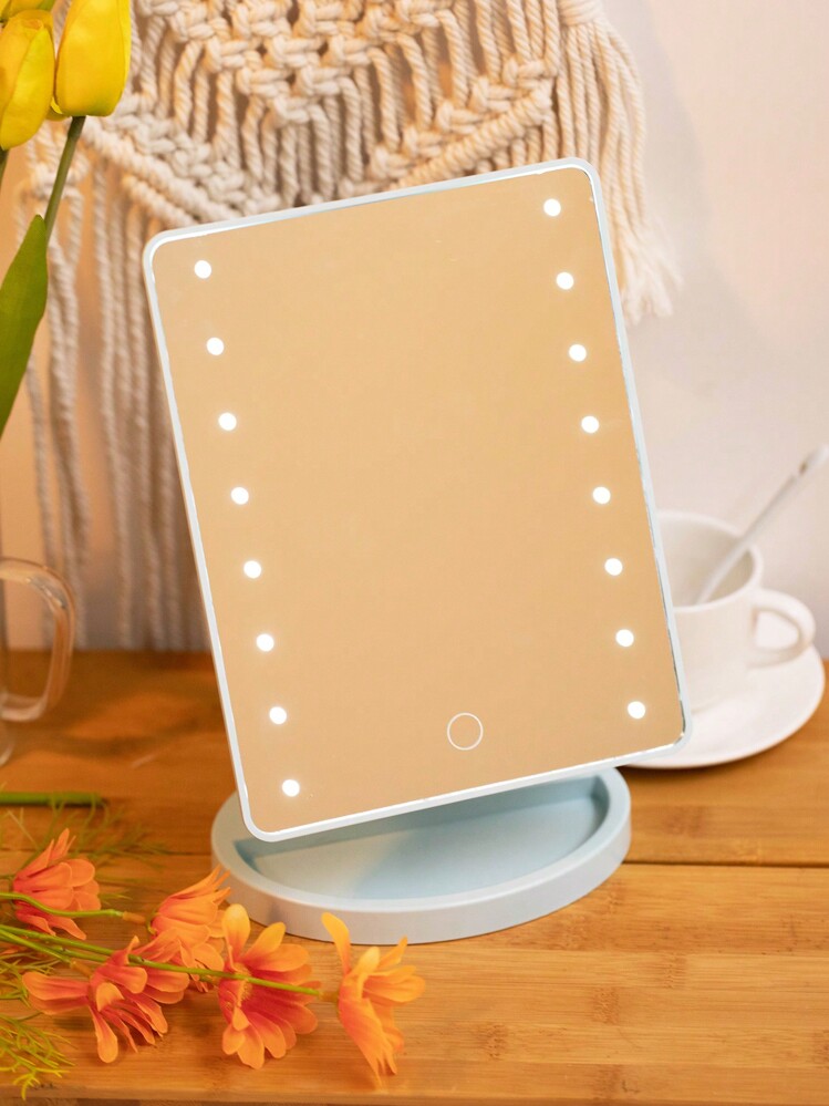 1 pieza Espejo de maquillaje con luz de 16 LED de doble alimentación a batería/USB, ajuste de brillo por tacto, superficie del espejo giratoria y luminosa, adecuado para el hogar, la oficina, los viajes, como regalo para mujeres - Blanco - Añade 3