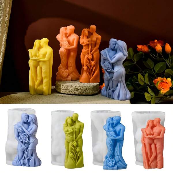 1pc Couple's Body Wax Candle Silicone Mold, DIY Sculpture Plaster Craft Decorative Figurine Hand Gift
