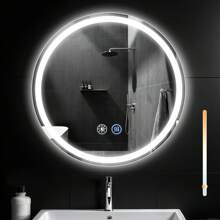 ZMH Badezimmerspiegel, Badezimmerspiegel mit Beleuchtung - LED Badezimmerspiegel 50x70/60x80/100x60 cm/LED Badezimmerspiegel rund 50/60/70/80 cm Wandspiegel Badezimmer IP44 mit Touchschalter und Entfeuchterfunktion, dimmbar 3000K-6500K, Wohndekoration, Sommerschminktruhe, Badezubehör für den Schulbeginn - runden - Übersicht 2
