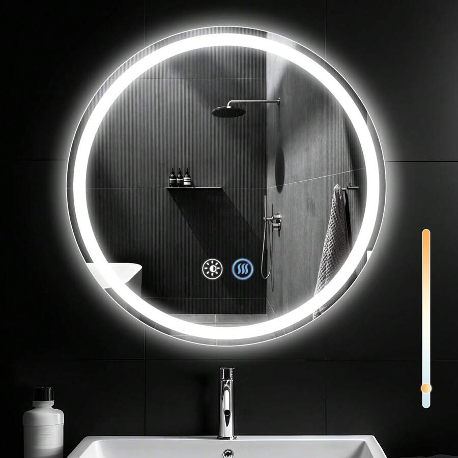 ZMH Badezimmerspiegel, Badezimmerspiegel mit Beleuchtung - LED Badezimmerspiegel 50x70/60x80/100x60 cm/LED Badezimmerspiegel rund 50/60/70/80 cm Wandspiegel Badezimmer IP44 mit Touchschalter und Entfeuchterfunktion, dimmbar 3000K-6500K, Wohndekoration, Sommerschminktruhe, Badezubehör für den Schulbeginn