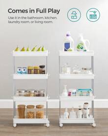 SONGMICS 4-Tier Storage Trolley, Rolling Cart With Wheels, Space-Saving Kitchen Trolley In Office Bathroom, 14.4 X 42 X 86 Cm, Cloud White - 白色 - 查看 6