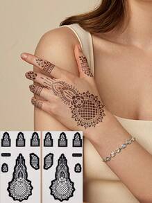 4 Sheets Hand Flower Henna Tattoo Stencil Stickers Flora Adhesive Hollow Stickers For Hand Body Art Painting Reusable Tattoo Templates For Party Mehndi Designs