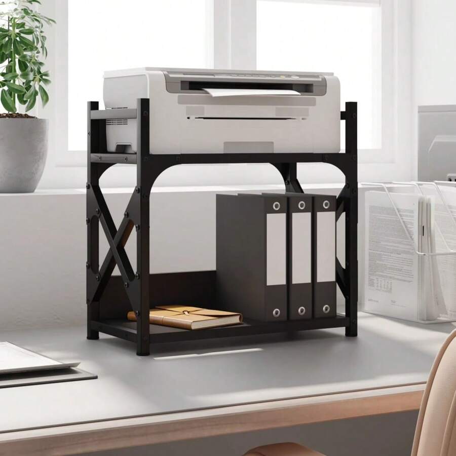 2 Tier Black Printer Stand With Storage 40x20x40 Cm Engineered Wood For Home Office Organization - Black - View 1