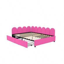 Sofá cama tapizado de tamaño completo con 2 cajones, cabecero de tela suave, sin necesidad de somier, color rojo rosa
