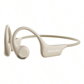 PHILIPS 無線藍牙耳機TAA1708 大容量電池 佩戴舒適 持久續航 IP54防水防塵 大動圈振膜 全景環繞大聲場 米色