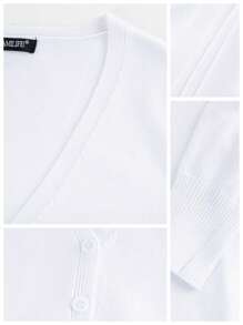 AAmilife Blus Kasual Lengan Panjang Kancing Depan Warna Polos untuk Wanita - Putih - View 4