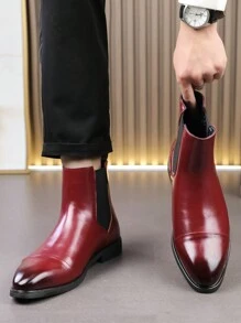 Men's Pointed Toe Chelsea Boots, Versatile High-Top Shoes, Korean Fashion Casual Footwear - Red - View 7
