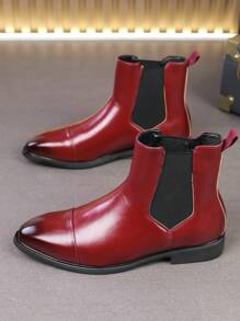 Men's Pointed Toe Chelsea Boots, Versatile High-Top Shoes, Korean Fashion Casual Footwear - Red - View 4