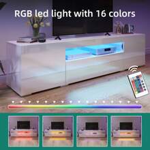 Dextrus Large LED TV Stand For 75 Inch TVs White High Glossy Media Center With 2 Cabinets And 1 Drawer For Living Room, 70" - trắng - Xem 4
