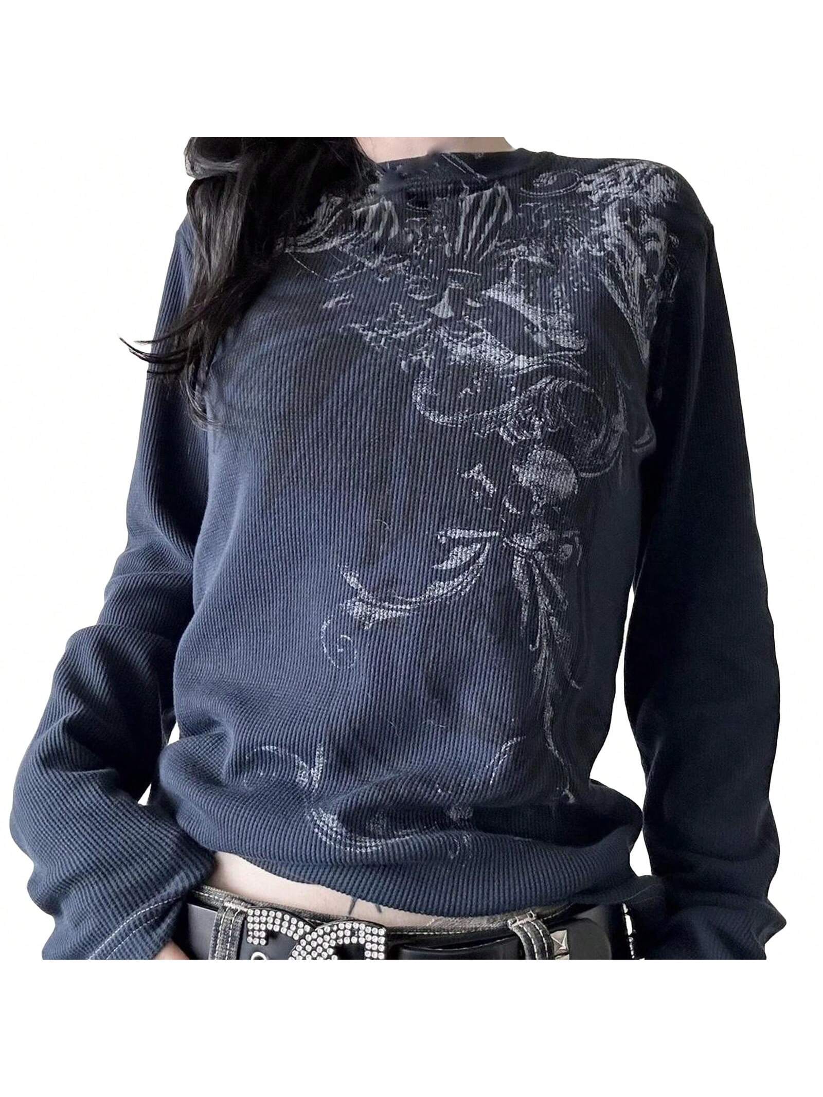 Women Y2K Goth Long Sleeve Shirts Retro Graphic Fairy Grunge Tops Fall Spring Teens T Shirt Streetwear