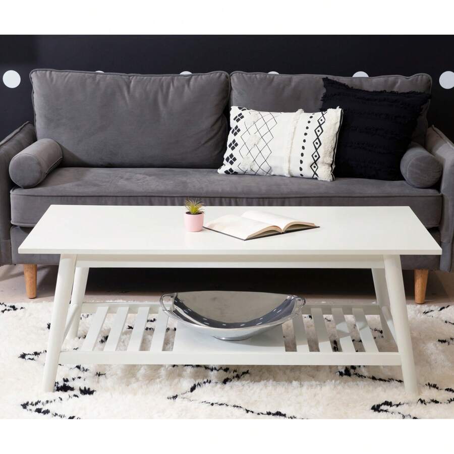 Mesa De Centro De Mediados De Siglo Ashville Con Estante, Blanco - 1 - View 1
