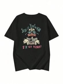 女士夏季宽松圆领可爱小鸭子卡通印花 T 恤