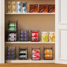 4-Pack Stackable Canned Food Organizer With Handles For Kitchen, Soda Can Organizer For Pantry Shelves, Wire Cabinet Shelf Organizer For Can Storage, Foldable Soda Dispenser, Patent Pending, Black - 黑色 - 查看 6