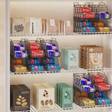 4-Pack Stackable Canned Food Organizer With Handles For Kitchen, Soda Can Organizer For Pantry Shelves, Wire Cabinet Shelf Organizer For Can Storage, Foldable Soda Dispenser, Patent Pending, Black - 黑色 - 查看 2