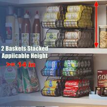 4-Pack Stackable Canned Food Organizer With Handles For Kitchen, Soda Can Organizer For Pantry Shelves, Wire Cabinet Shelf Organizer For Can Storage, Foldable Soda Dispenser, Patent Pending, Black - 黑色 - 查看 3