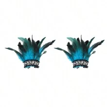 1 par de brazaletes elegantes con plumas artificiales y perlas falsas de estilo bohemio gótico, adecuados para fiestas de carnaval y uso diario, disfraces de Halloween para mujeres