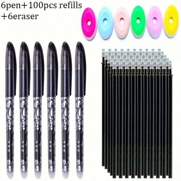 112pcs Erasable Gel Ink Pen Refills, 0.5mm, Washable Pen Handles, Colorful Erasable Ink, Office Writing Supplies,For School Supplies,Back To School