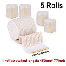 5 Rolls Elastic Bandage Wrap - Double Hook & Loop Fasteners, Reusable Bandages For Waist, Legs, Hand, Elbow & Knee Wrap - Beige - View 15
