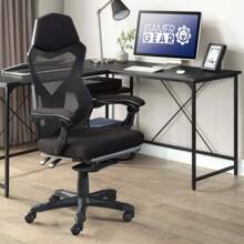 Office Chair With Extendable Leg Rest, Black Fabric Upholstery
