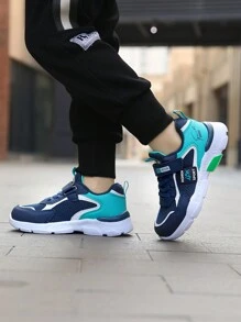 Boys Running Shoes - Casual Sports Sneakers, Hook&Loop Closure, Breathable Mesh Upper, EVA Sole, Stripe Pattern, Low-Top Design, Suitable For Daily Wear, Running And Leisure Activities - Spring/Autumn/All Season Series