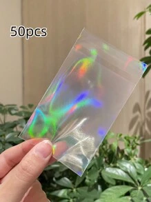 50/100 件透明激光全息闪光卡片保护套、变色照片卡套、具有激光全息闪光效果的心形和星形相册卡片保护套、彩色激光星形偶像照片卡保护套，用于照片卡保护、相册插页、小卡片和平口袋保护、学校用品、返校 - 彩色 - 查看 22