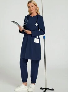 cimmuovere 纯色圆领拉链四口袋制服套装