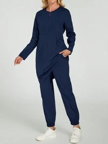 cimmuovere 纯色圆领拉链四口袋制服套装