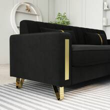 DANGDAI 85.63" Modern Black Velvet Sofa With Gold Metal Legs Large Upholstered Comfy 3 Seater Black Couches For Living Room Bedroom Office - màu đen - Xem 6