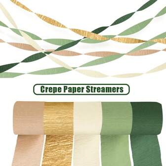 Wedding Party Decorations, 5 Rolls Olive Green Khaki Crepe Paper Streamers For Green Boho Wedding, Birthday, Bridal Shower, Baby Shower(5 Colors)