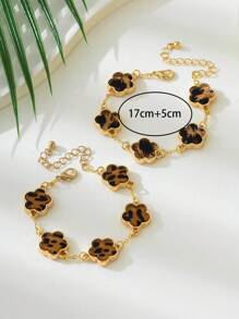 2 件时尚经典豹纹和三叶草吊饰手链套装 - 豹紋 - 查看 6