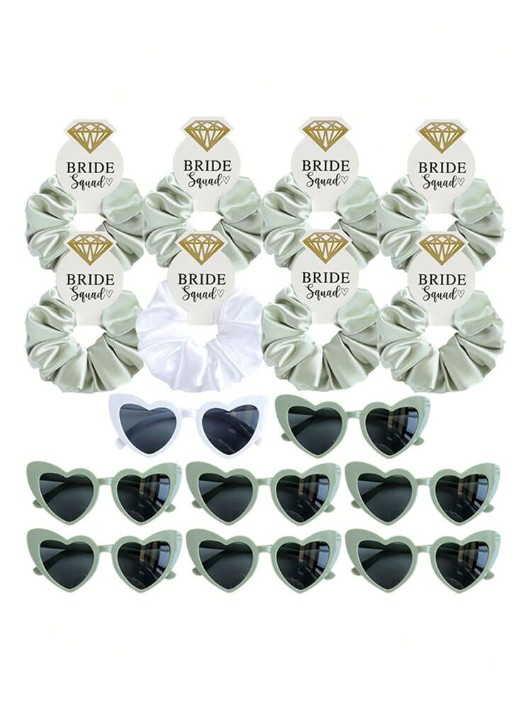 16 piezas Juego de regalo de boda para damas de honor, que incluye scrunchies para el cabello, gafas con forma de corazón, adecuado para regalar a mujeres, parejas, familia, amigos, artículos escolares, universidad, regalos, accesorios, verano, vacaciones, viajes, accesorios para la cabeza, lazos para el cabello - Multicolor - Añade 15