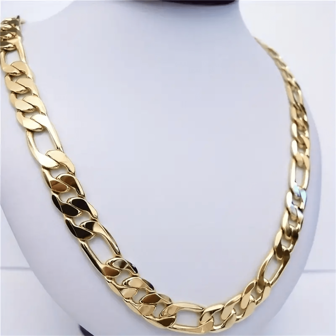 1pc Luxurious Figaro Chain Necklace Golden Plated Thick Chain Necklace, Pendant Necklace Punk Hip Hop Versatile Fashion Jewelry Accessories For Men, Ideal Father's Day Gift 16-30inches
