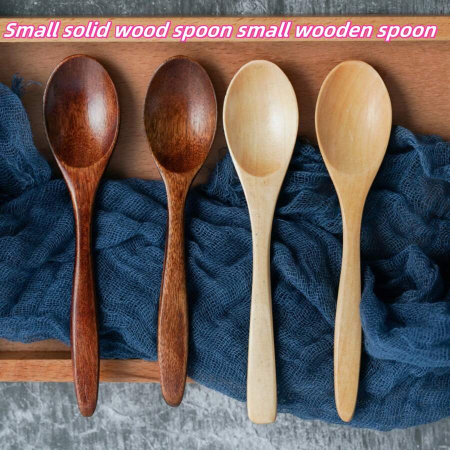 2pcs Wooden Serving Spoons 14cm, Wooden Tableware Spoons, Heat-Resistant Small Wooden Spoons - Multicolor - View 1