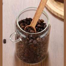 Jarra de 1/3 de vidrio con tapa de madera y cuchara, frasco sellado de almacenamiento de cocina para especias, café, dulces, vidrio grueso, reutilizable, solo se puede lavar a mano, diferencias de color normales en la tapa de madera de acacia, nudos y pequeños agujeros en la madera son normales, de vuelta a la escuela
