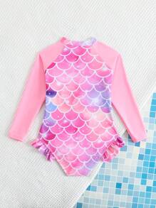 Girls Young Girl Cute Comfortable Casual & Water-Friendly Mermaid Scales One-Piece Swimsuit, Ages 4-8