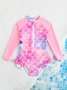 Girls Young Girl Cute Comfortable Casual & Water-Friendly Mermaid Scales One-Piece Swimsuit, Ages 4-8