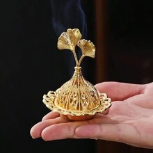1 pièce Brûleur d'encens en métal doré de style moyen-oriental - Étoile/Lune/Feu sacré - Brûleur de métal d'aromathérapie portable arabe - Peut utiliser de petits rouleaux d'encens, de l'encens en bâton - Peut être utilisé comme petit bijou, plateau de rangement pour pierre de jade, décoration d'intérieur - Multicolore - Voir 7
