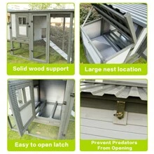 79"Large Chicken Coop With Upgraded Perches, Wooden Outdoor Chicken Cage With Large Nesting Box, Weatherproof Open Asphalt Roof &Removable Bottom, Duck House, Rabbit Hutch - 灰色 - 查看 5