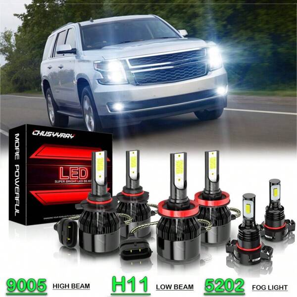 CHUSYYRAY For Chevy Tahoe 2015-2016 2017 2018 2019- 6x 6500K LED Headlight + Fog Bulbs Kit