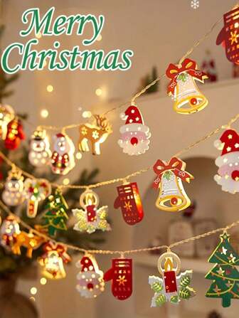 10FT Kerstmis 20LED 10LED Lichtsnoer - IJzeren Kunst Feestelijke Vakantiedecoraties Met Kerstman, Sneeuwman, Kerstboom, Kous - Ideaal Voor Binnenhuis, Feest, Slaapkamer, Kerstboomdecoratie - Vakantiebijeenkomsten, Kerstmis (Batterijen Niet Inbegrepen)