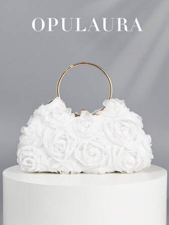 OpulAura 优雅玫瑰花朵图案晚宴包、女士正式派对手提包、甜美女孩斜挎包、纯色手拿包、新娘钱包（图案随机），适合作为情人节的节日礼物