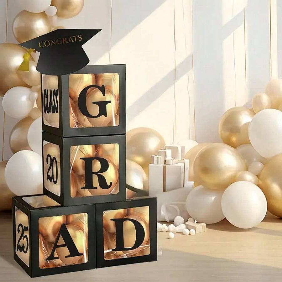 2025 Graduation Decoration Party Supplies, 4 Black Balloon Boxes