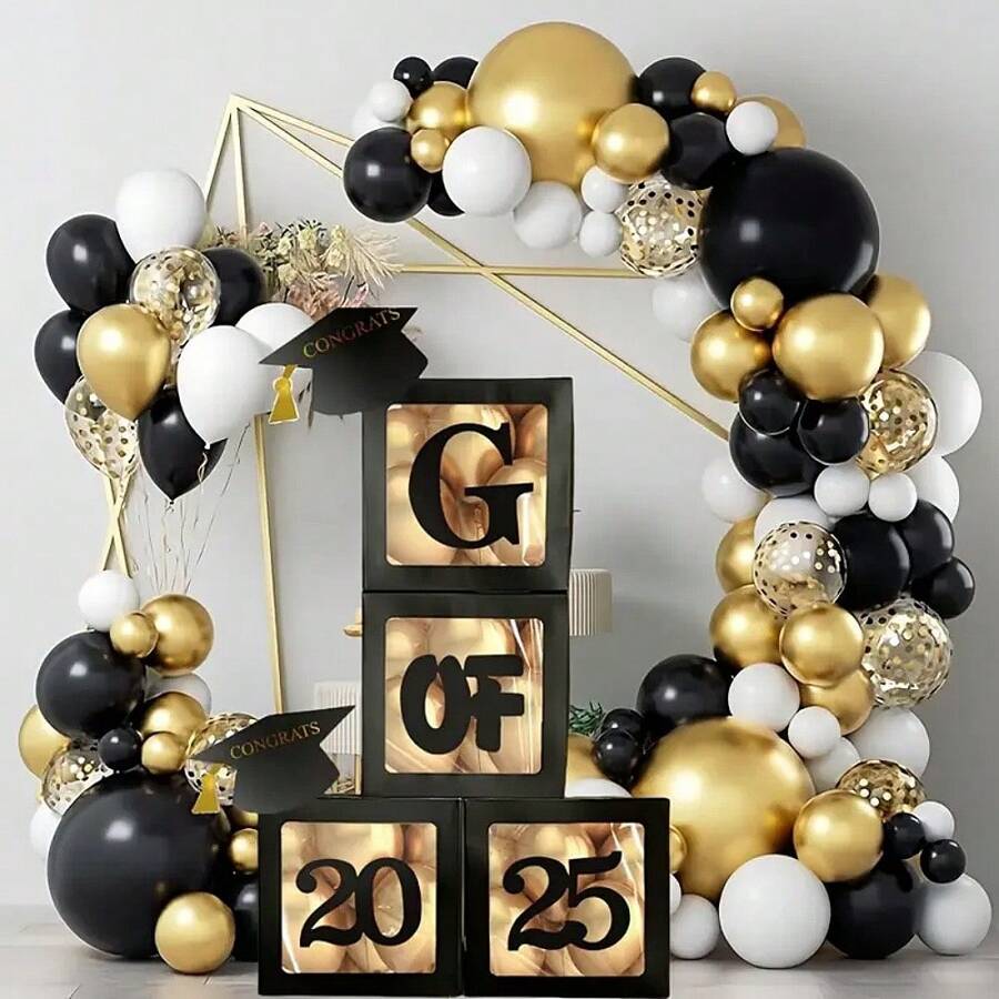 2025 Graduation Decoration Party Supplies, 4 Black Balloon Boxes