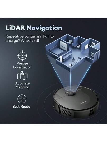Ultenic D10 Robot Stofzuiger Cleaner, 15mins Fast LiDAR Mapping, 4000Pa Suction, 120mins Runtime, Auto Boost On Carpet, No Go Zone, Schedule, Si.Ri/Alexa/APP Remote Control, Hardwood, Tile, Etc. view 2