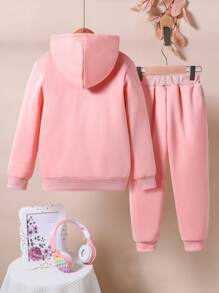 2 pièces/Set sweat-shirt à capuche et pantalon de survêtement avec imprimé de lettre et cœur pour jeune fille