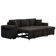 104.5" Modern L-Shape 3 Seat Reversible Sectional Couch Pull Out Sleeper Sofa With Storage Chaise And 2 Stools For Living Room Furniture Set Charcoal Grey