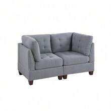 Living Room Furniture Tufted Corner Wedge Grey Linen Like Fabric 1pc Cushion Nail Heads Wedge Sofa Wooden Legs,Christmas,ChicFurnish8